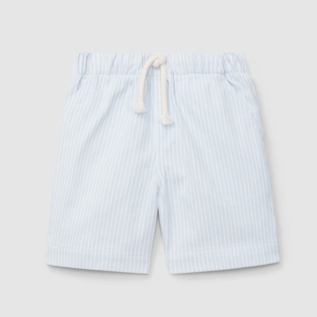 Calções pull-up tecido denim de riscas com três bolsos - Laranjinha
