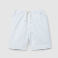 Calções pull-up tecido denim de riscas com três bolsos - Laranjinha