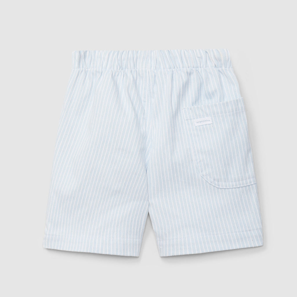 Calções pull-up tecido denim de riscas com três bolsos - Laranjinha