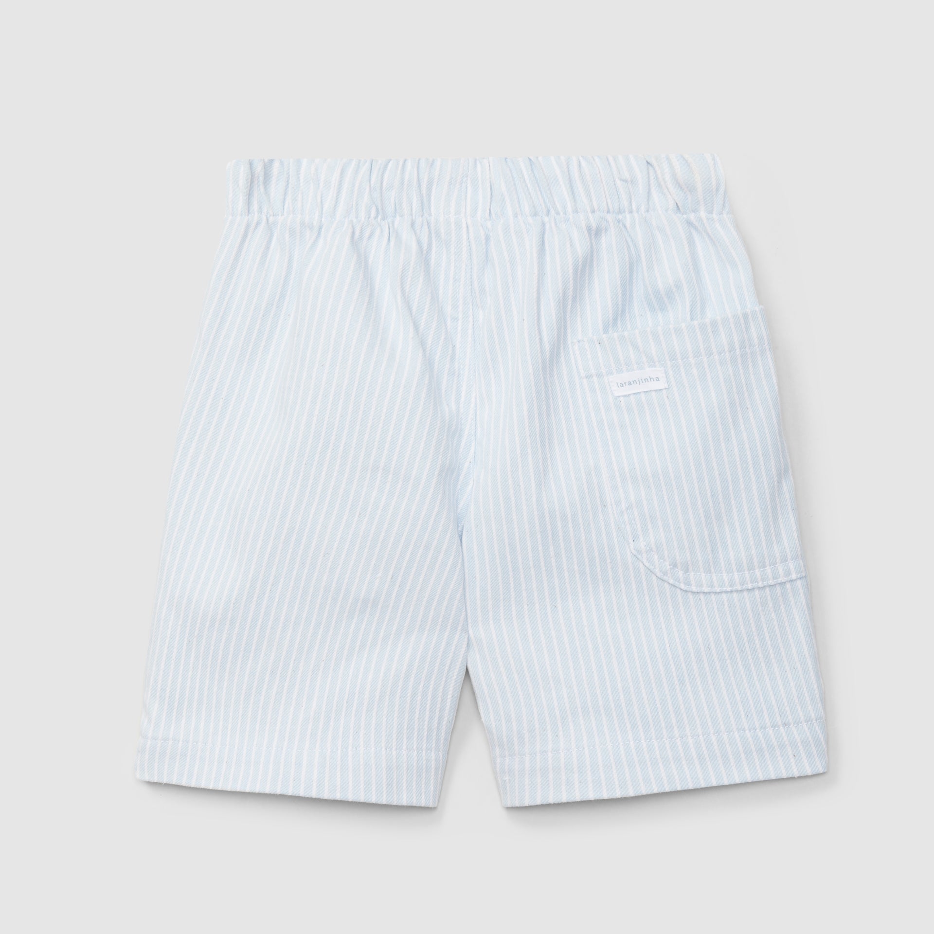 Calções pull-up tecido denim de riscas com três bolsos - Laranjinha