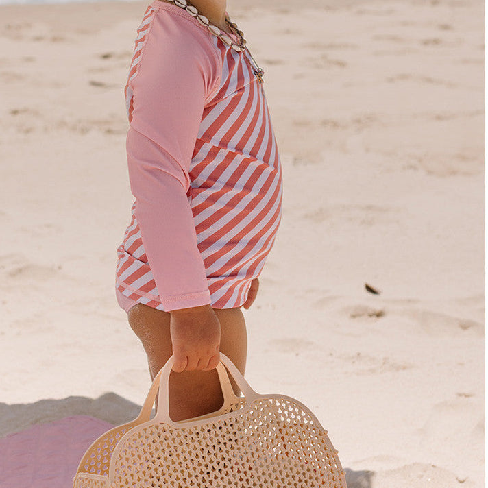 Camisola de proteção solar de manga comprida Stripes Bloom & Blush - Monnëka